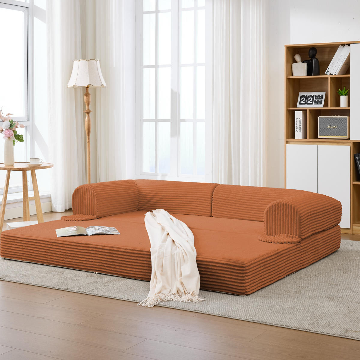 SCHLAFSOFA Cordstoff, 2-in-1 Klappsofa, 2-Sitzer, Sofabett 190×156 cm, Orange - Orange, Textil (190/65/78cm) - LVHOM