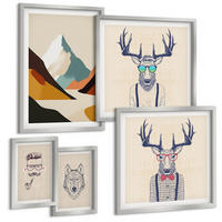BILDER SET 5er Set - 50x50 cm & 20x30 cm & 40x60 cm Silberner Rahmen - Strand, Leuchtturm, Berge, Wiesen, Blumen - Silberfarben, Kunststoff (40/60cm) - TULUP