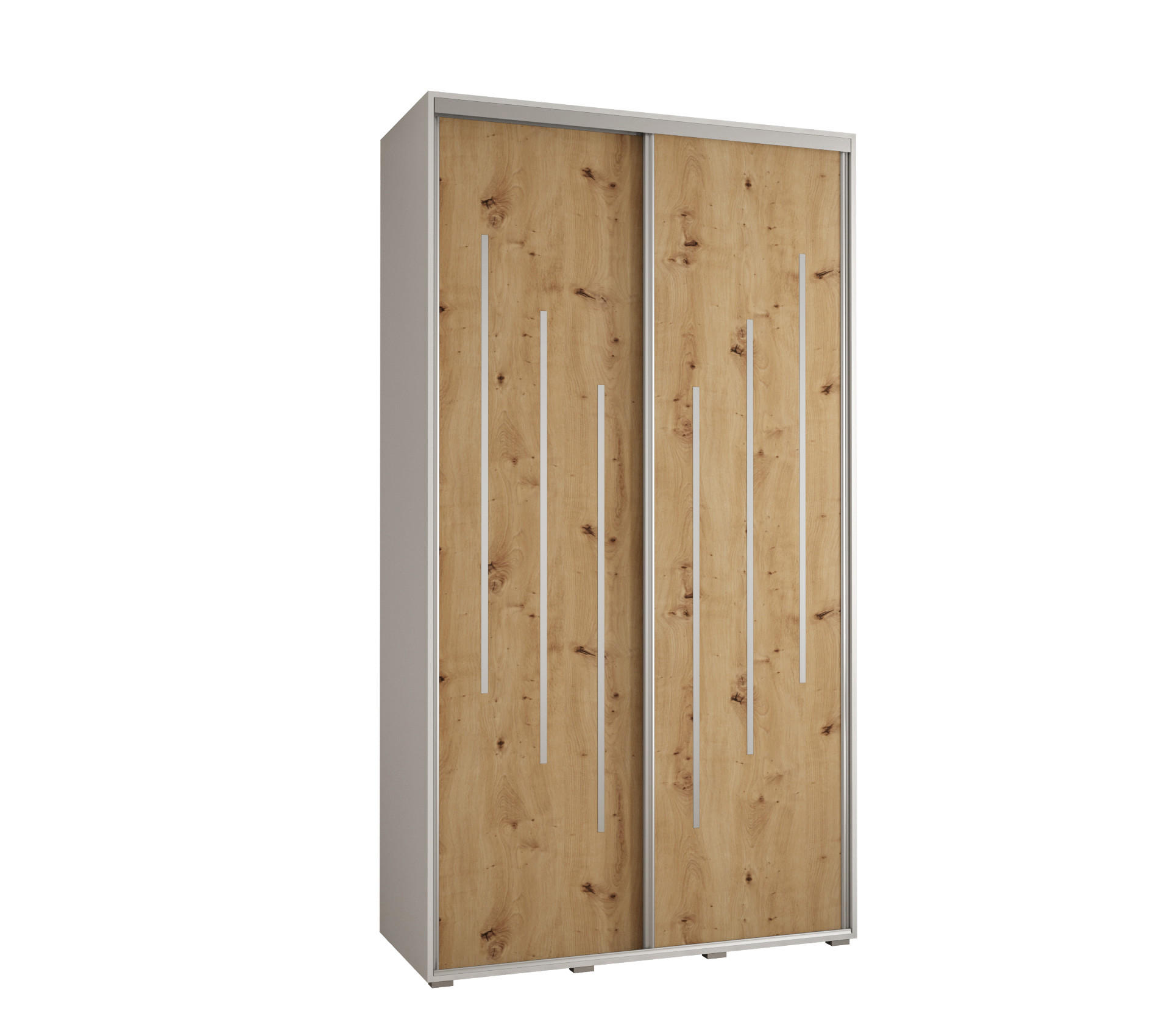 Abiks Möbel Schwebetürenschrank Weiß, Eiche Artisan, Silber 140x235x45 cm