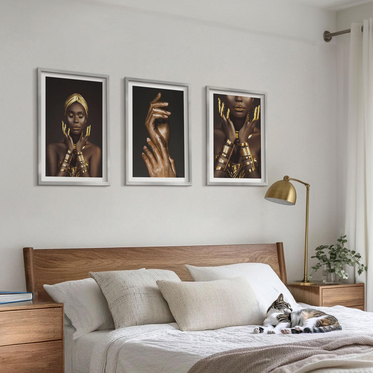 WANDBILDER 3er Set - 40x60 cm Silberner Rahmen - Porträts afrikanischer Frauen - Silberfarben, Kunststoff (40/60cm) - ArtPrintCave