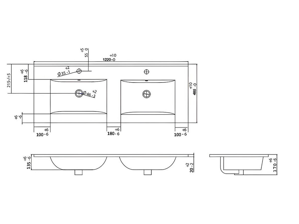 EINBAUWASCHBECKEN rechteckig - 122 x 46,5 cm - Keramik - Weiß - MOTIAC - Weiß, Keramik (122/17/46.5cm) - Vente-Unique