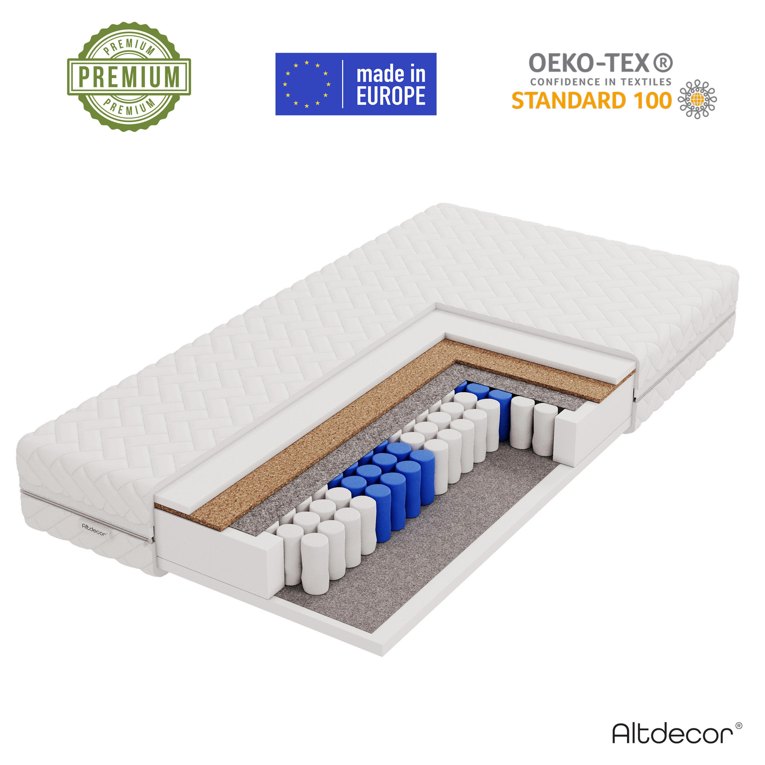 MATRATZE 180x200 Härtegrad H3 & H4 - 19 cm Taschenfederkernmatratze Bett Matratzen LOTULA - Weiß, Kunststoff - ALTDECOR