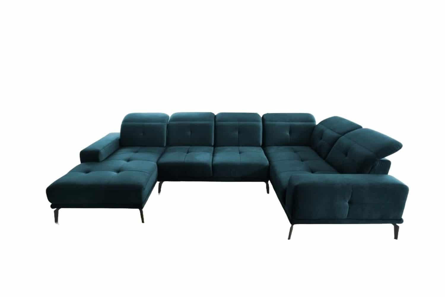 WOHNLANDSCHAFT mit Sitztiefenverstellung, wasserabweisender Nube-Stoff der Spitzenklasse - Schwarz/Dunkelblau, Textil/Metall (210/77/350cm) - Eltap