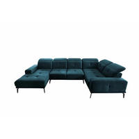 WOHNLANDSCHAFT mit Sitztiefenverstellung, wasserabweisender Nube-Stoff der Spitzenklasse - Schwarz/Dunkelblau, Textil/Metall (210/77/350cm) - Eltap