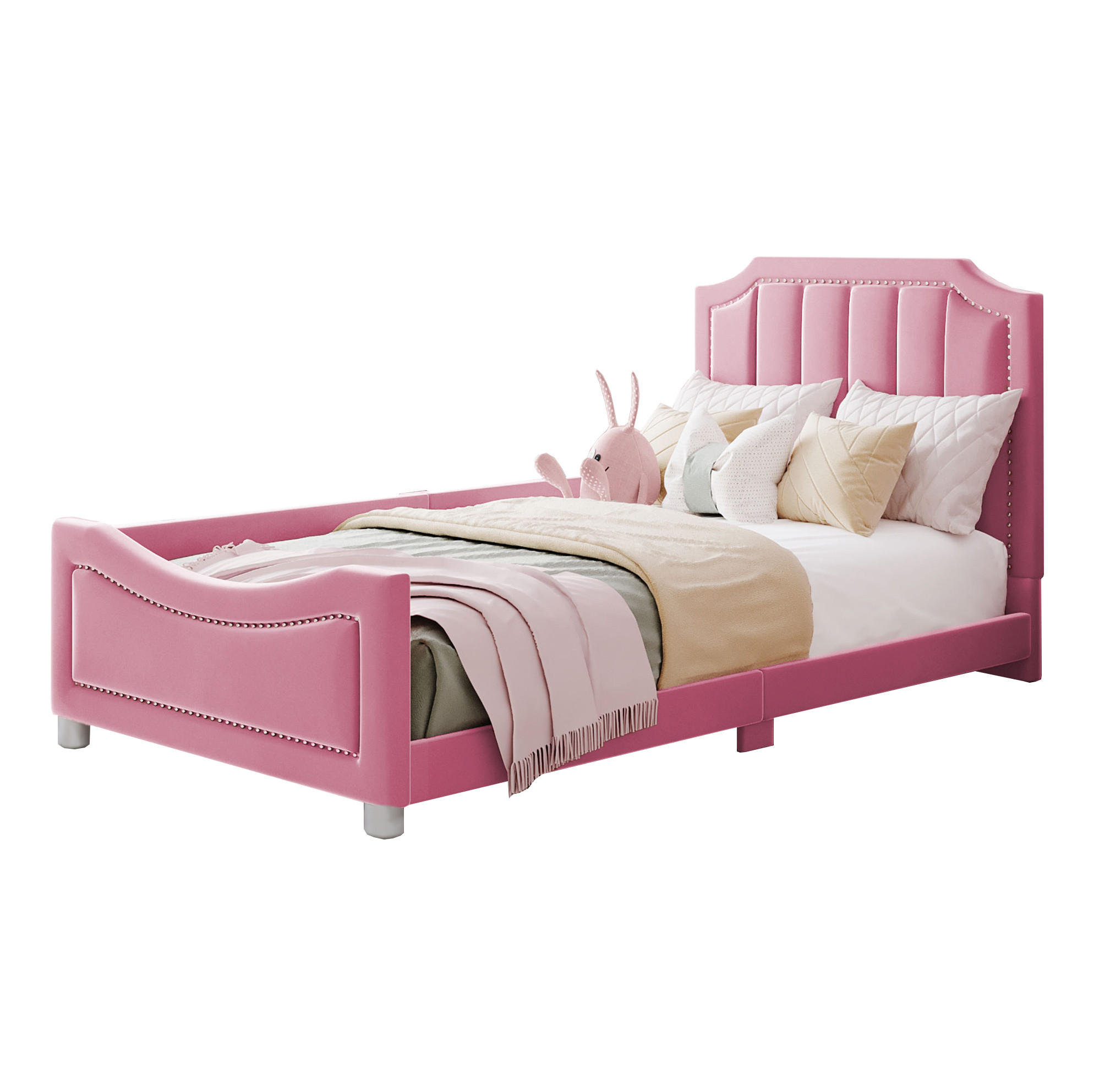 POLSTERBETT 90/200 cm Rosa mit Rückenlehne und Armlehne - Pink, Holz (90/200cm) - OKWISH
