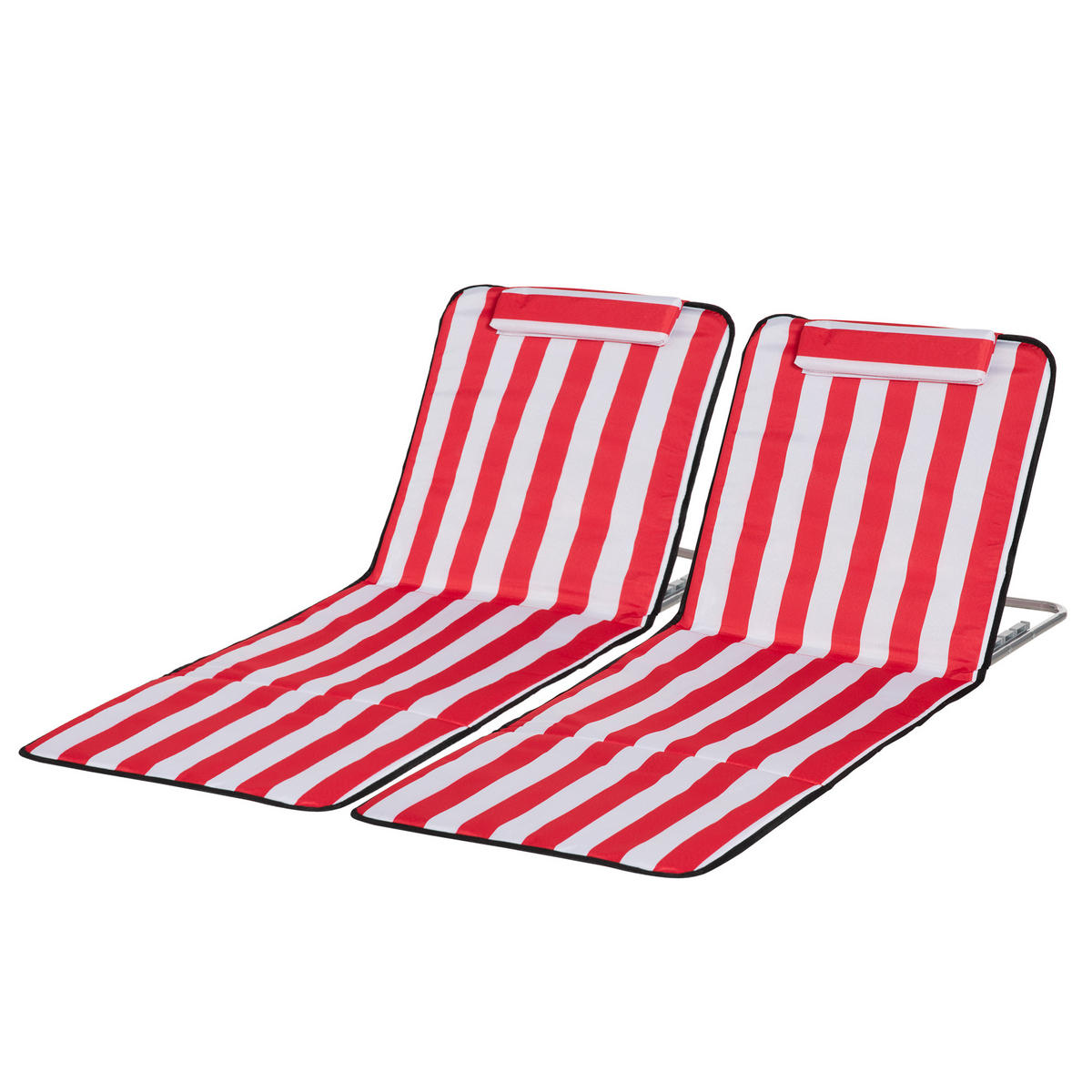 KLAPPSTRANDLIEGE, 2er-Set, Rojo, 5-fach verstellbare Lehne mit Tasche - Rot, Metall (124/45/53cm) - Vallsero