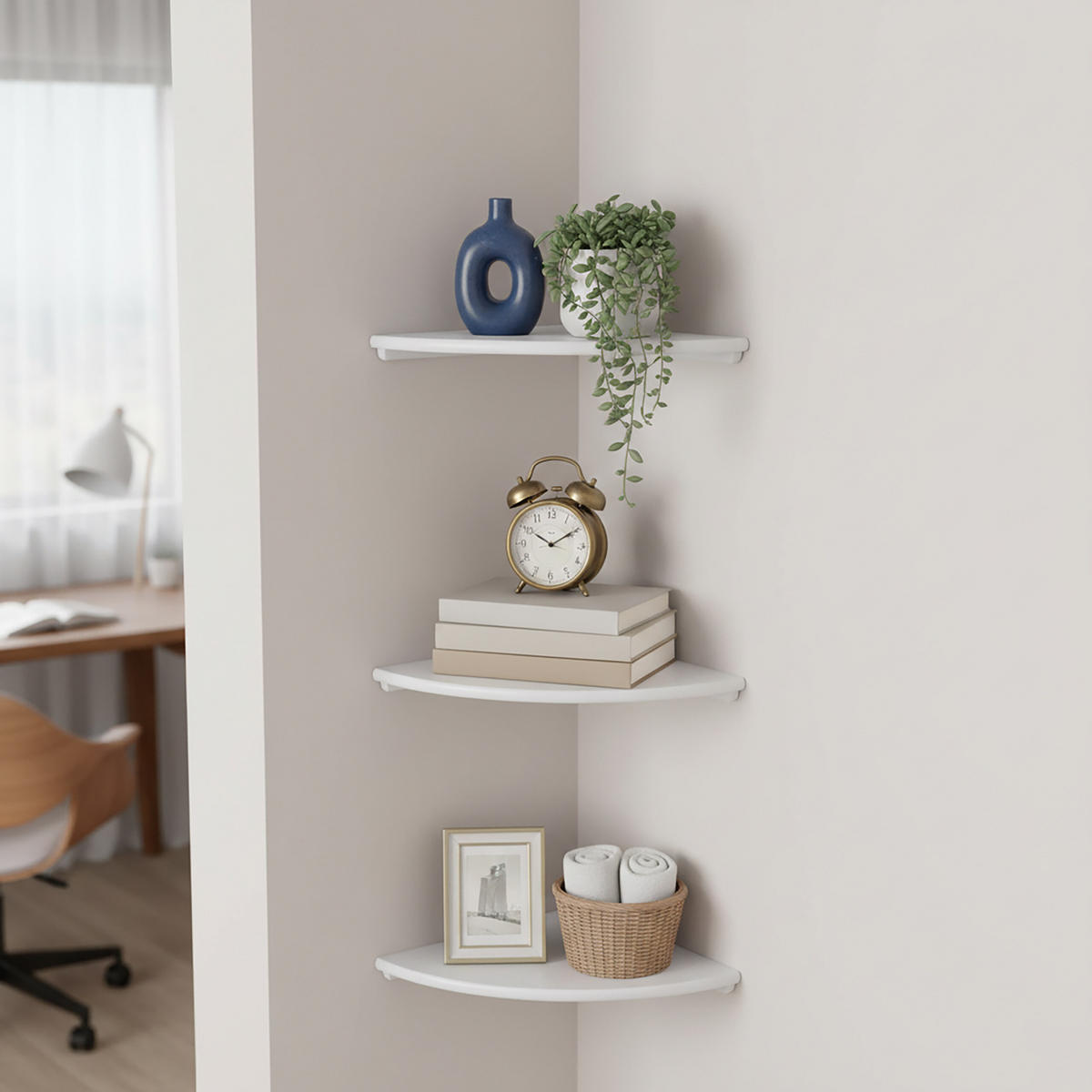 ROHOVÁ pol. - biela, drevo (25/3/25cm) - Relaxdays