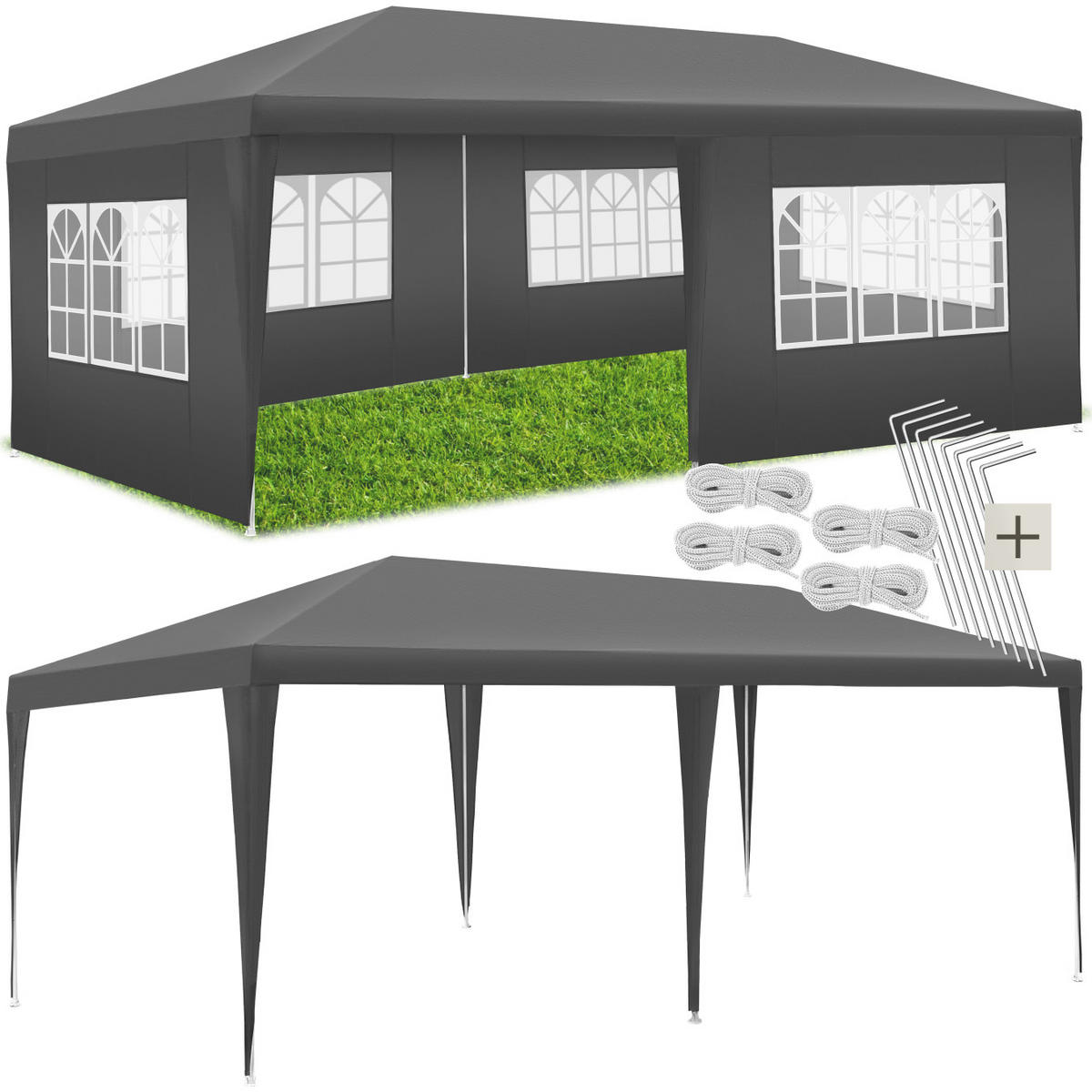 PAVILLON Novara,wasserdicht,grau - Grau, Kunststoff (300/250/600cm) - tectake