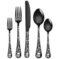 BESTECKSET mit Totenkopfmuster für 4 Personen, 20-teiliges Edelstahl - Schwarz, Metall - Kaket