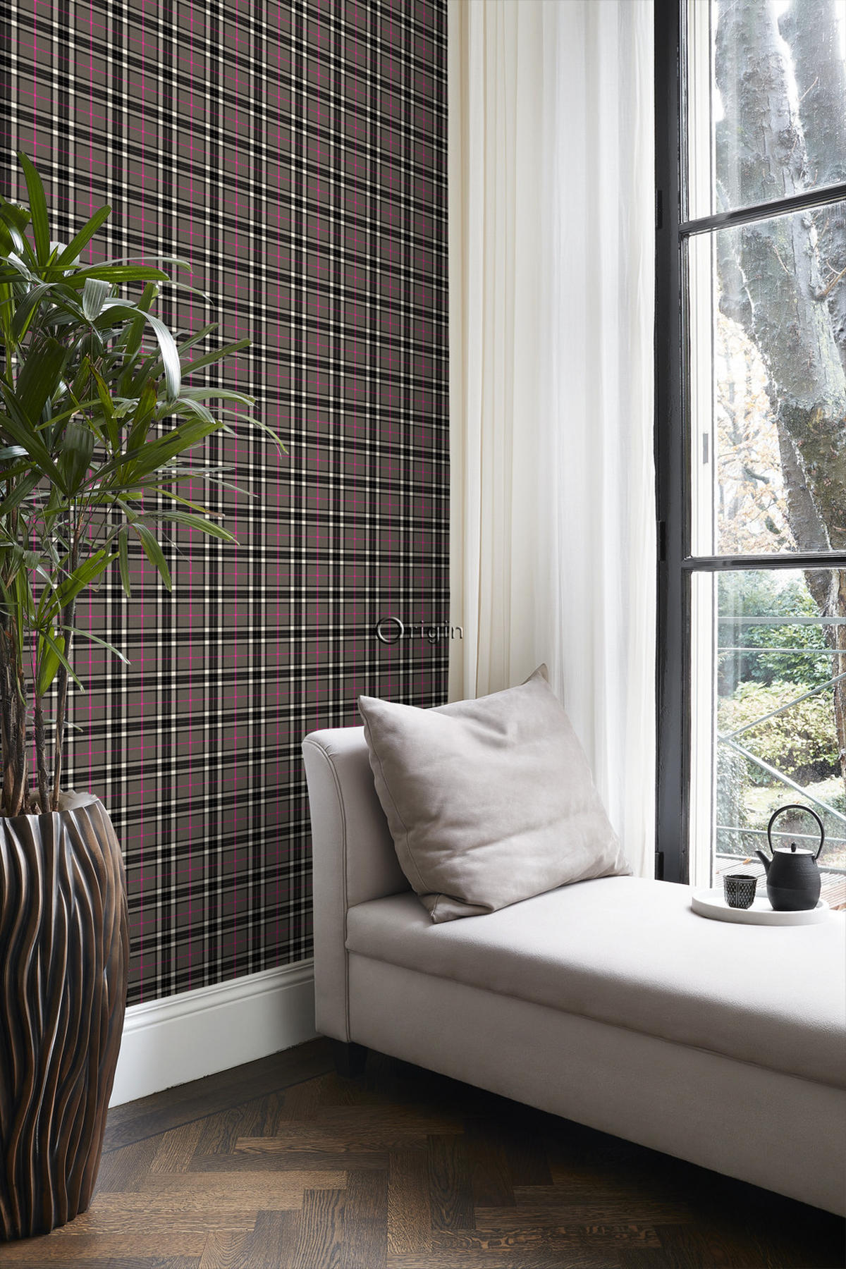 TAPETE Karomuster 53 cm x 10.05 m - Schwarz, Papier (53/1000cm) - Origin Wallcoverings