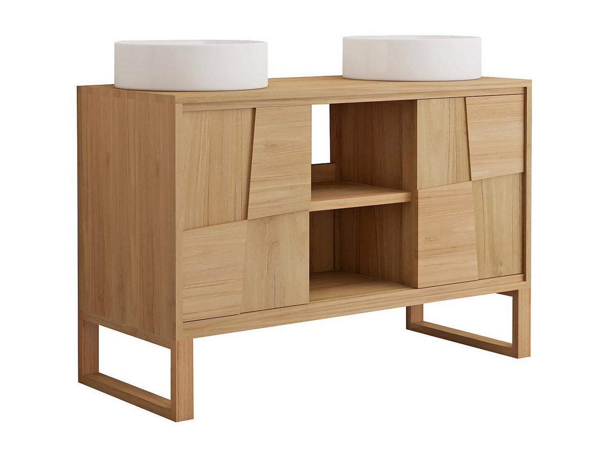 DOPPELWASCHTISCH - 120 cm x 50 cm - Holz, Platte - Naturfarben Hell - MATARAM - Naturfarben, Holz (120/80/50cm) - Vente-Unique