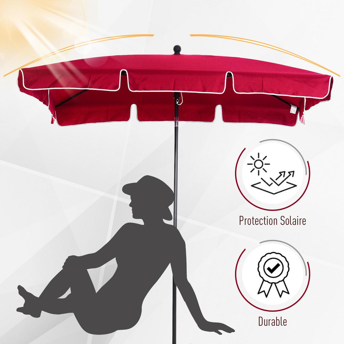SONNENSCHIRM DE-11354 rechteckig, neigbar, 2 x 1,3 m Rot - Rot, Metall (130/198cm) - ComfortXL