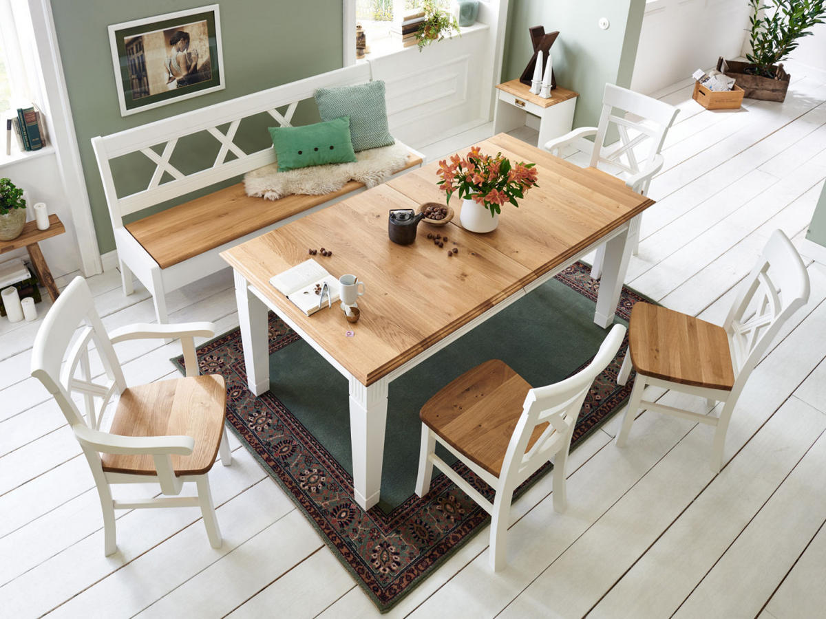 TRUHEN-SITZBANK Novara - Weiß/Braun, Holz (150/95/62cm) - Casamia Massive Möbel