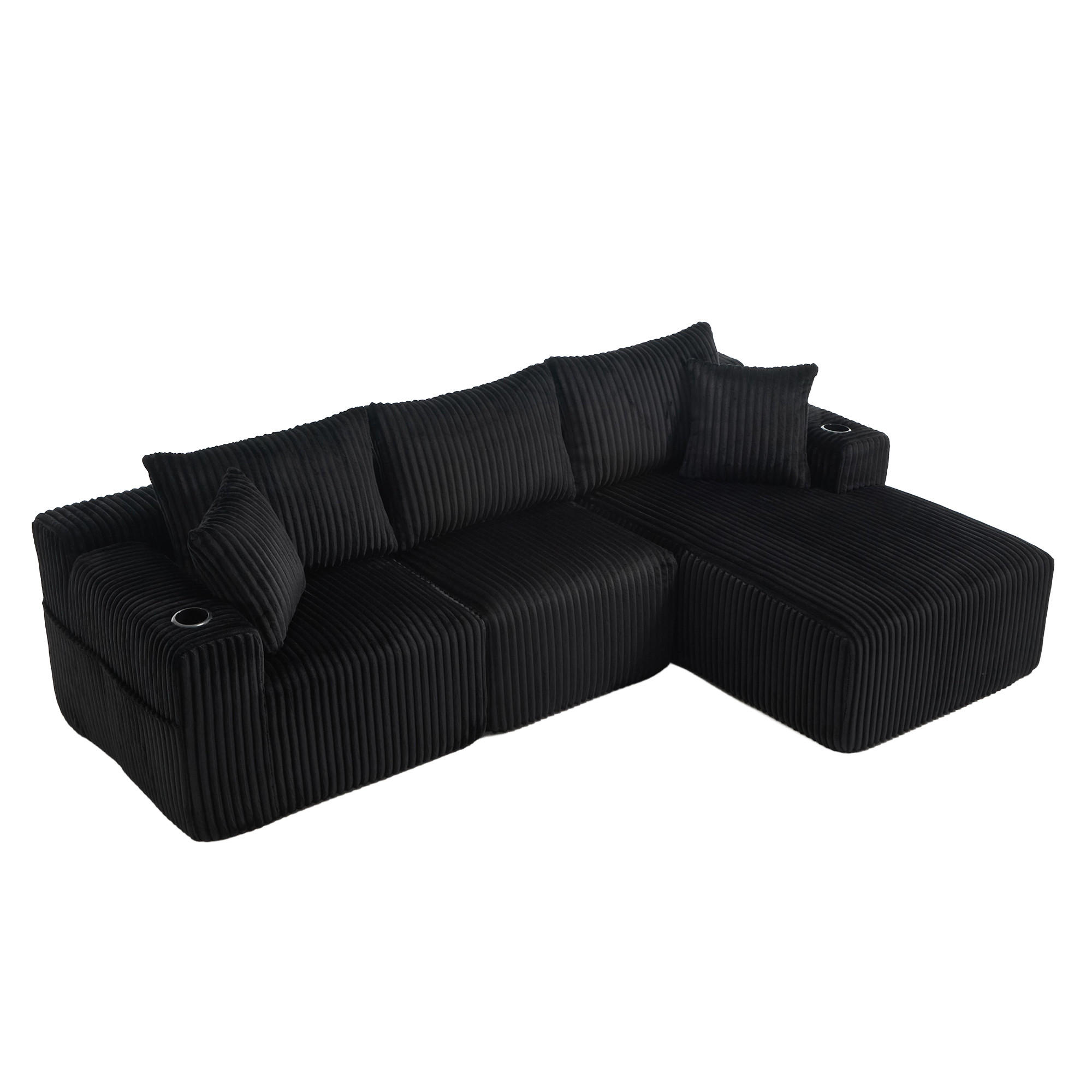 ECKSOFA 257/160/80 cm Schwarz mit Seitliche Staufächer und Getränkehalter - Schwarz, Textil (257/160cm) - Oxeza