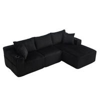 ECKSOFA 257/160/80 cm Schwarz mit Seitliche Staufächer und Getränkehalter - Schwarz, Textil (257/160cm) - Oxeza