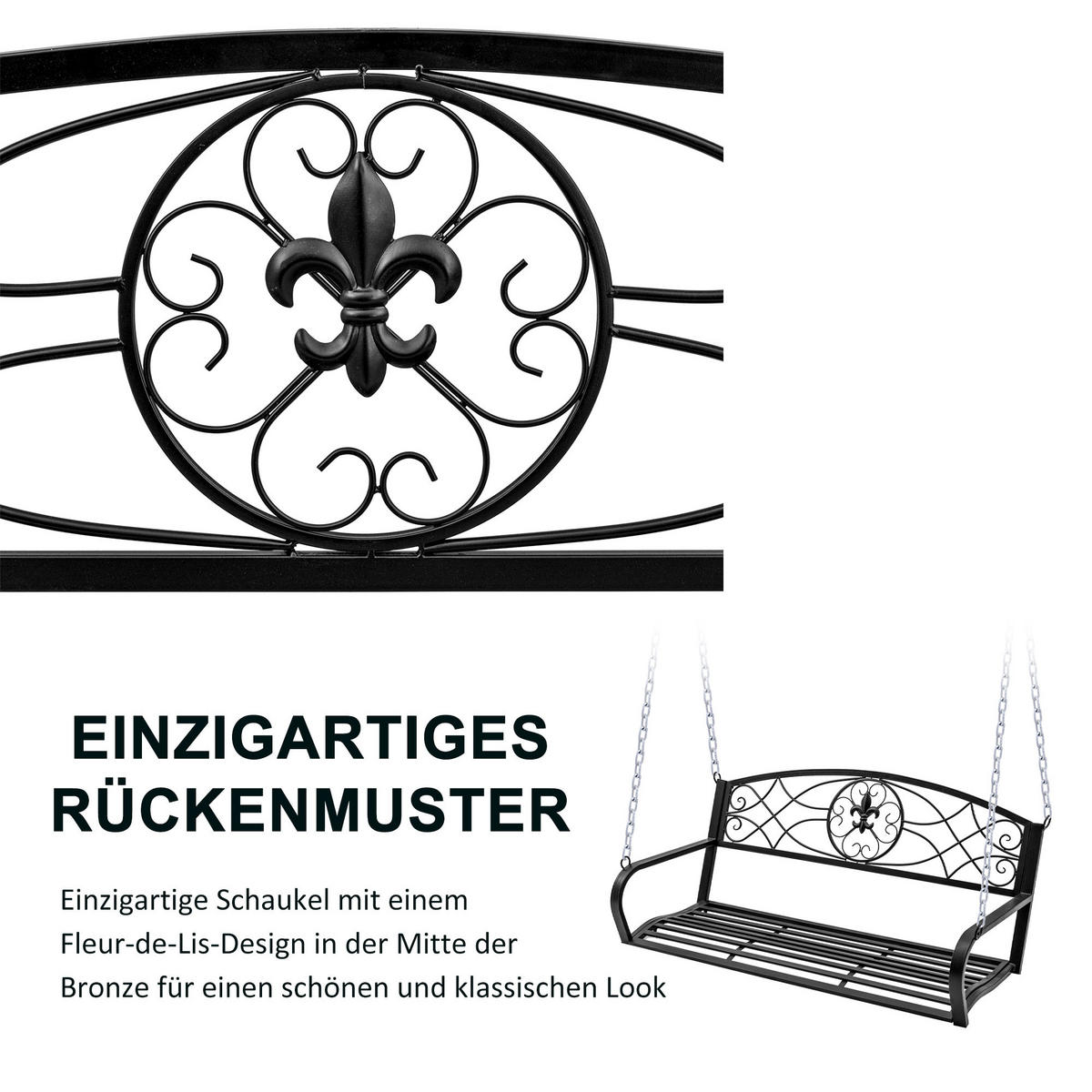 HÄNGEBANK, Metall, Schwarz+Silber - Silberfarben/Schwarz, Metall (63/58/132cm) - Outsunny