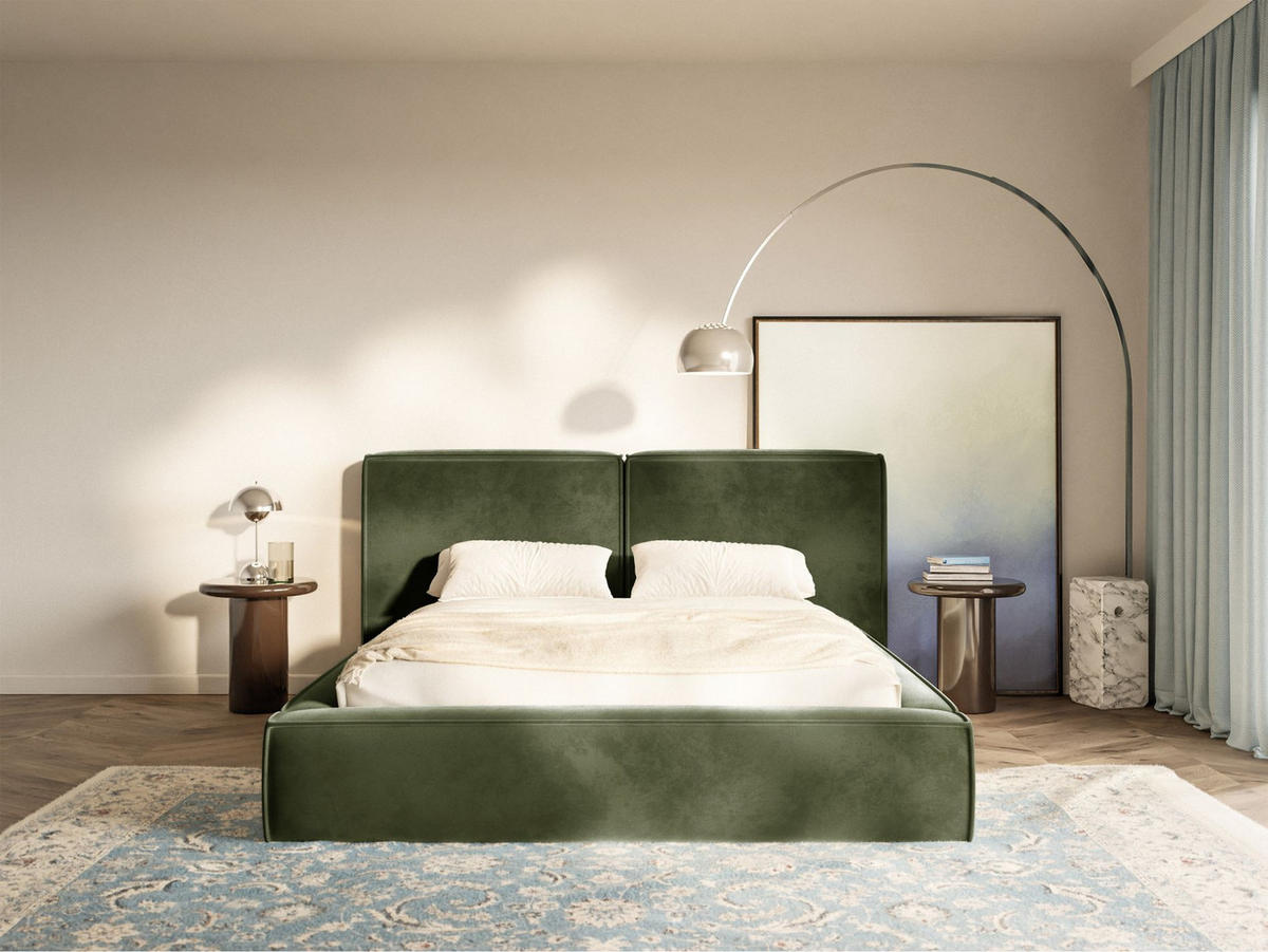 POLSTERBETT Tilves Olivgrün 160x200 cm - Schwarz/Olivgrün, Kunststoff/Textil (160/200cm) - Selsey