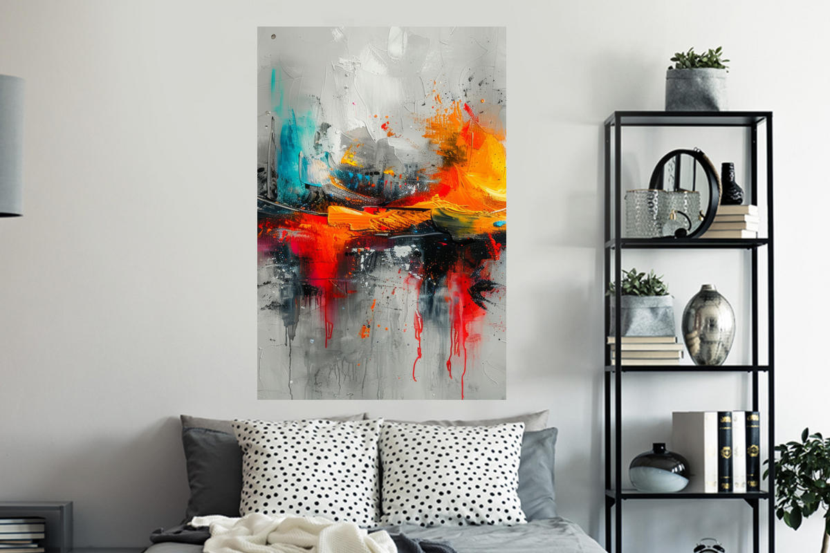 WANDTATTOO Moderne Kunst - Orange - Grau - Abstrakt 80x120 cm - Hellgrau, Kunststoff (80/120/0.1cm) - MuchoWow
