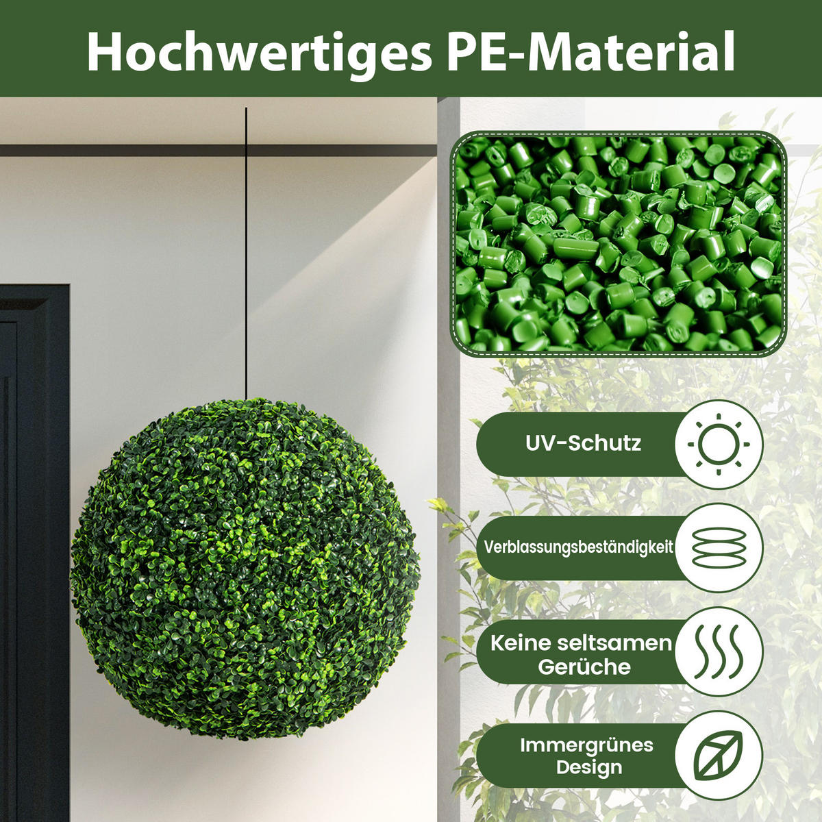 BUCHSBAUMKUGEL UV-beständig Grün(2er-Set) - Grün, Kunststoff (48cm) - COSTWAY