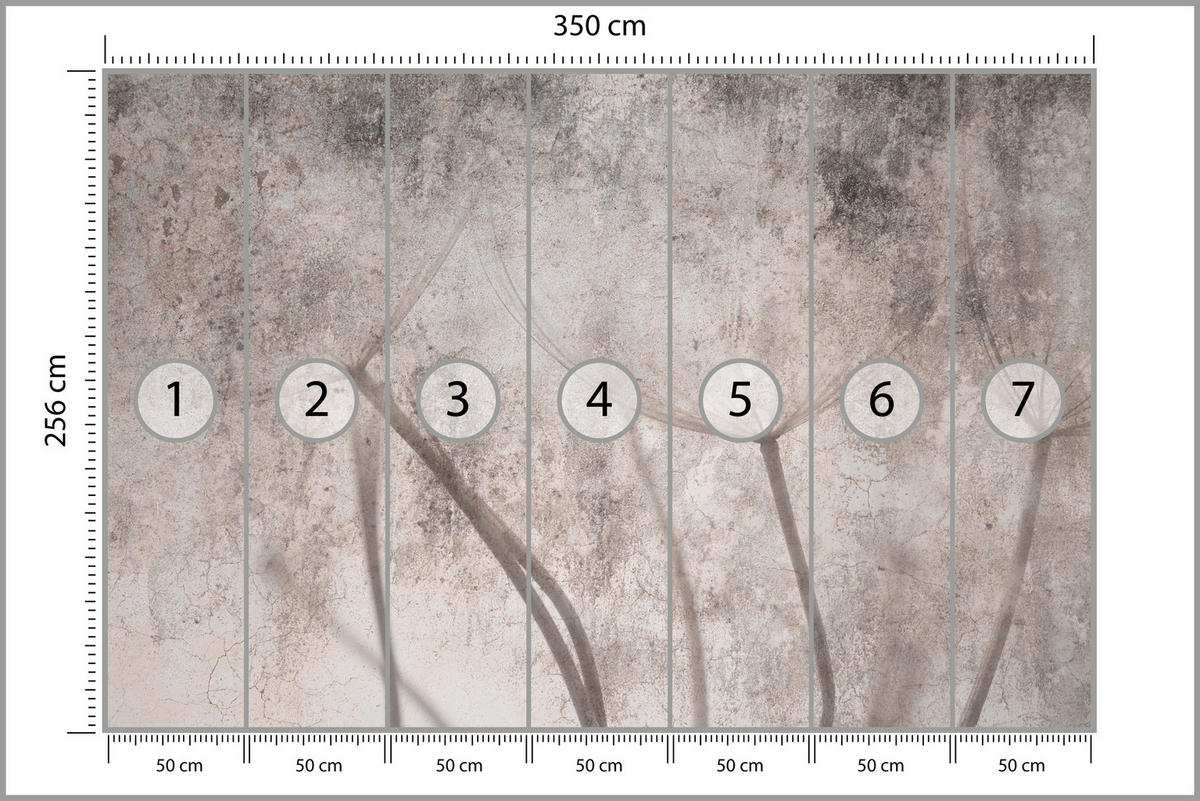 FOTOTAPETE für Schlafzimmer Retro Löwenzahn Beton Beige Minimalistisch 350x256 - Beige/Braun, Papier (350/256cm) - Muralo