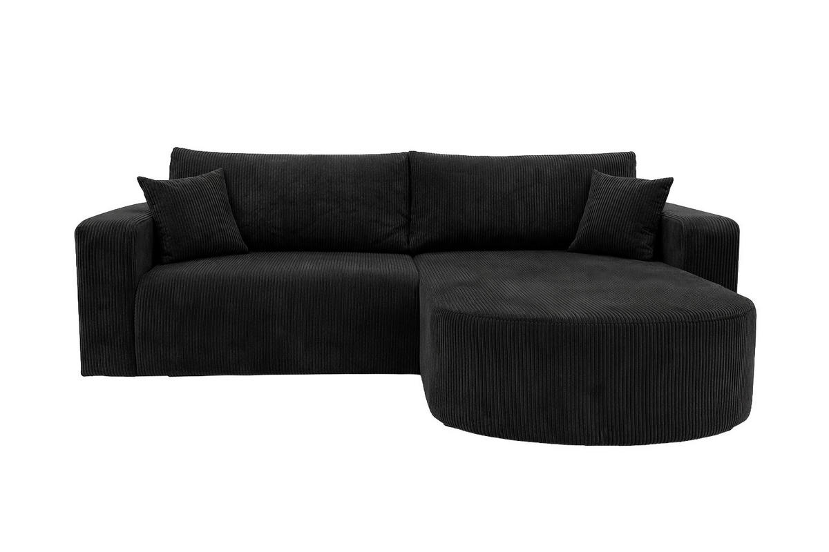 ECKSOFA Mit Schlaffunktion, Cordstoff Poso, Schwarz, Rechts, ROUND ONE - Schwarz, Holz (244/175cm) - Kaiser Möbel
