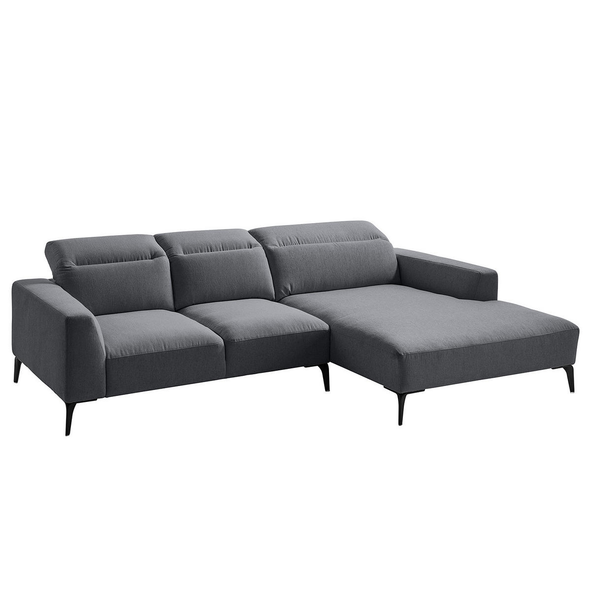 ECKSOFA mit Longchair - Schwarz/Grau, Textil/Metall (265/180cm) - home24