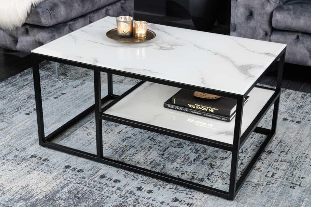 COUCHTISCH BOUTIQUE Marmor rechteckig Weiß 90cm - Schwarz/Weiß, Glas/Metall (60/90/45cm) - riess-ambiente