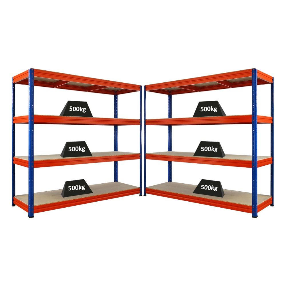 SCHWERLASTREGAL Dino 2er-Set 180x200x60cm Spanplatten-Ebenen Blau/Orange - Blau/Orange, Metall (400/180/60cm) - PROREGAL