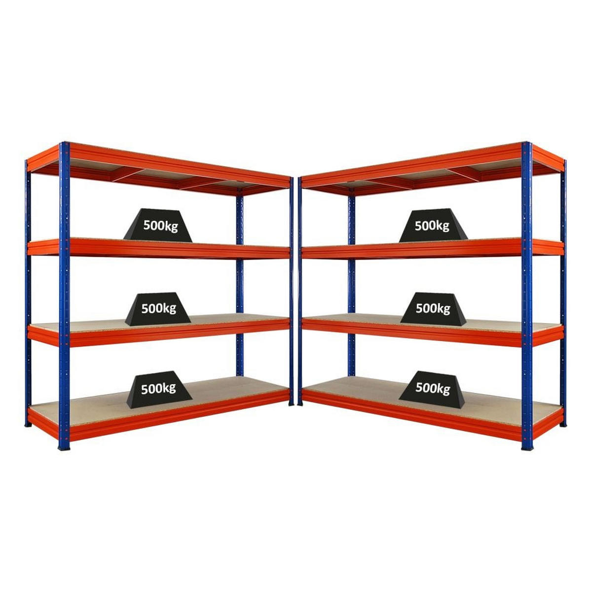 SCHWERLASTREGAL Dino 2er-Set 180x200x60cm Spanplatten-Ebenen Blau/Orange - Blau/Orange, Metall (400/180/60cm) - PROREGAL