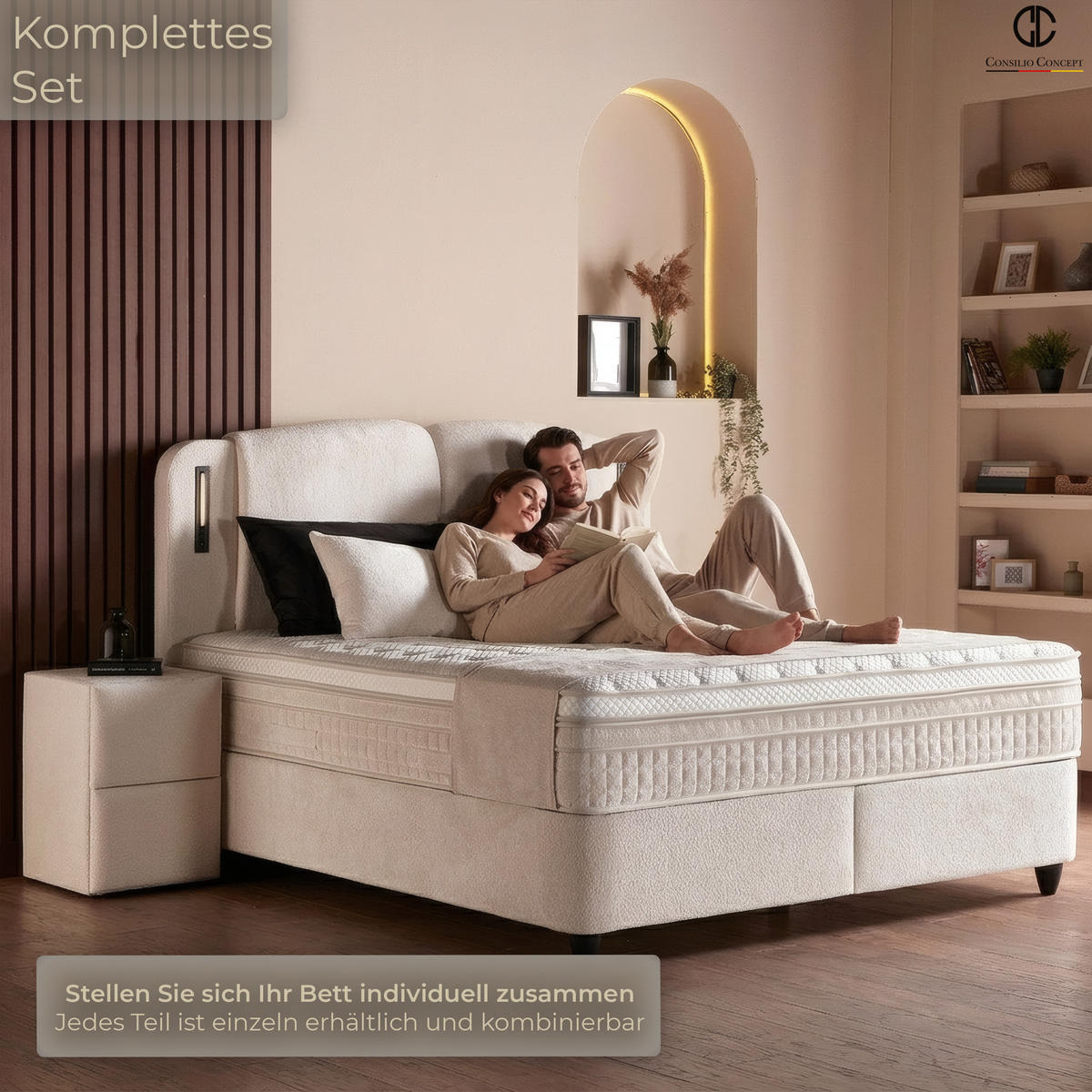 NACHTTISCH PORTO 40/42/58 cm, Beige, zwei Schubladen - Beige/Schwarz, Holz/Kunststoff (40/58/42cm) - Consilio Concept