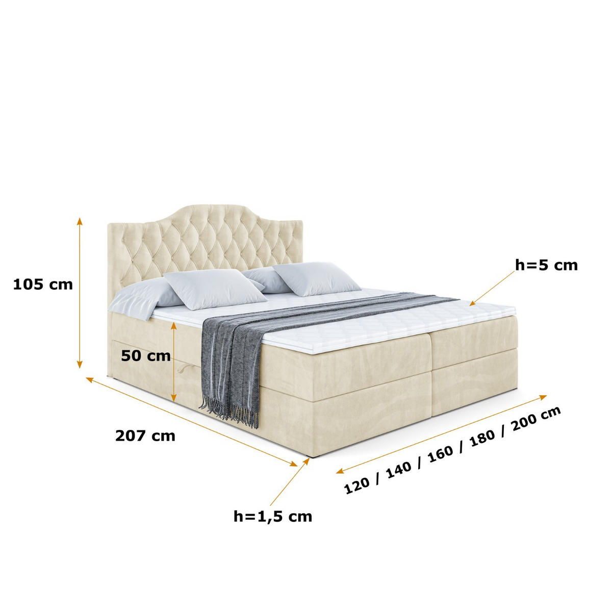 BOXBETT mit Matratze H4 und Lattenrost - VILA-1 - 160x200 cm - H4 - Beige - Beige, Holzwerkstoff (160/200cm) - ALTDECOR