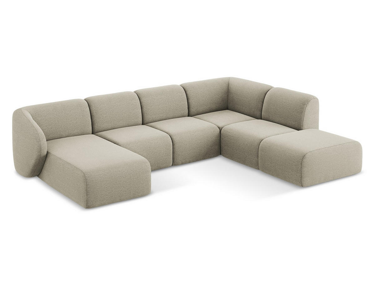 WOHNLANDSCHAFT Bouclé Stoff Grau - Taupe/Schwarz, Holzwerkstoff/Kunststoff (325/75/236cm) - Makamii