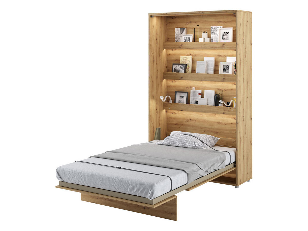 SCHRANKBETT Bed-Concept BC-02 120x200 mit zwei LED-Lampe und LED Beleuchtung - Eiche Artisan/Grau, Holz/Holzwerkstoff (120/200cm) - MIRJAN24