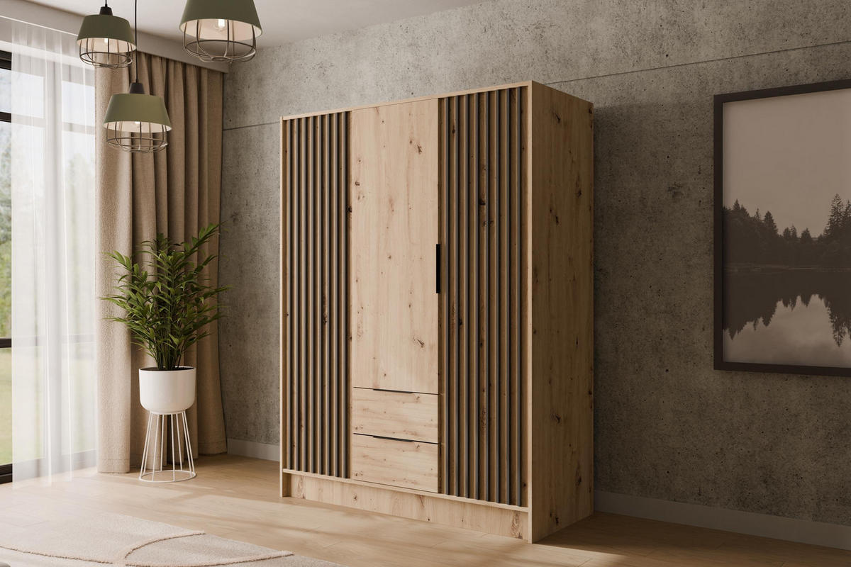 KLEIDERSCHRANK NELIA - 150 cm - Schwarz/Eiche Artisan, Holzwerkstoff (150/200/51cm) - ALTDECOR