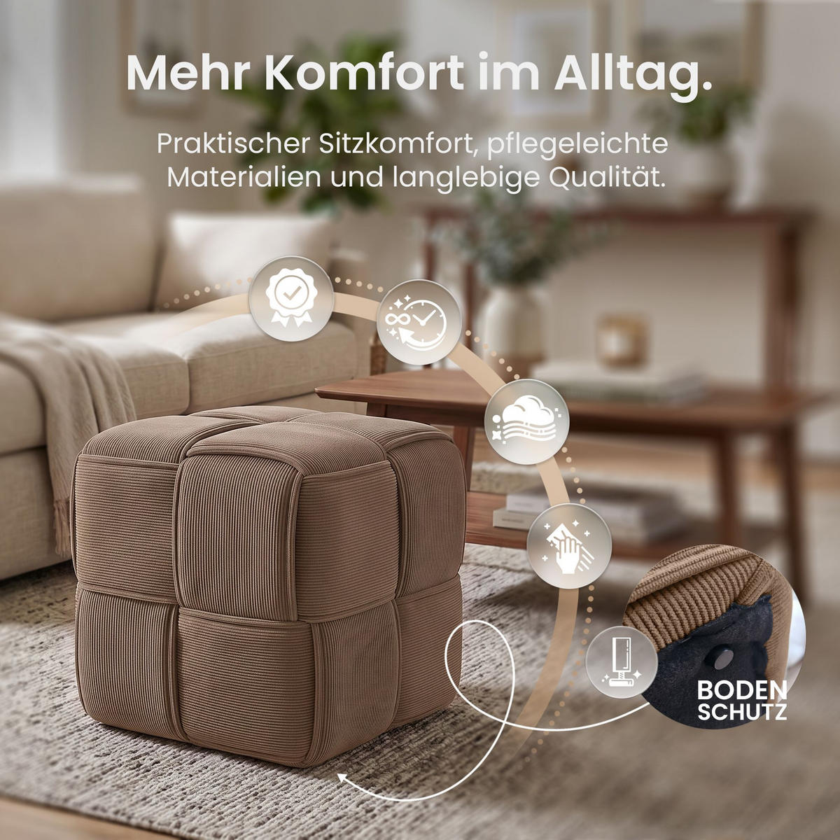 SITZWÜRFEL eckig 40/40/40 cm Cord Taupe - Taupe, Kunststoff/Textil (40/40/40cm) - CLP