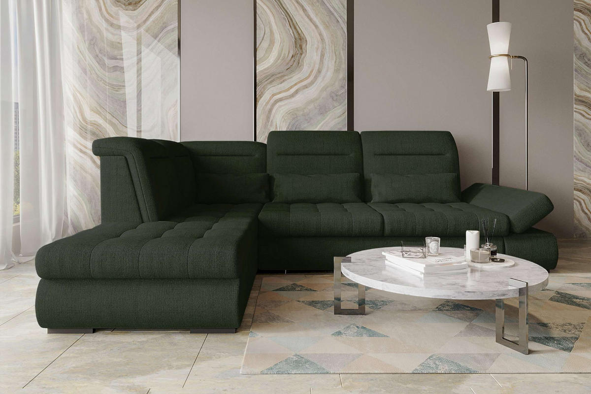 ECKSOFA Toscana Velours inkl. Schlaffunktion - Olivgrün, Textil (227/279cm) - 99rooms