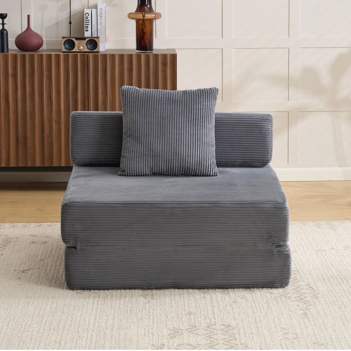 SCHLAFSOFA DE-33495 faltbar mit Rücken- und Armlehne Dunkelgrau - Dunkelgrau, Textil (92.5/60/92.5cm) - ComfortXL