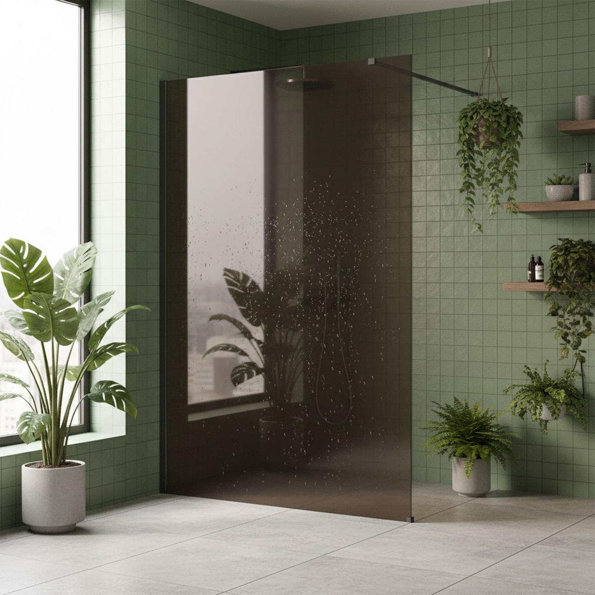 DUSCHWAND Rea Flexi Brown / Titan 90 - Titanfarben, Glas (120/90/195cm) - REA