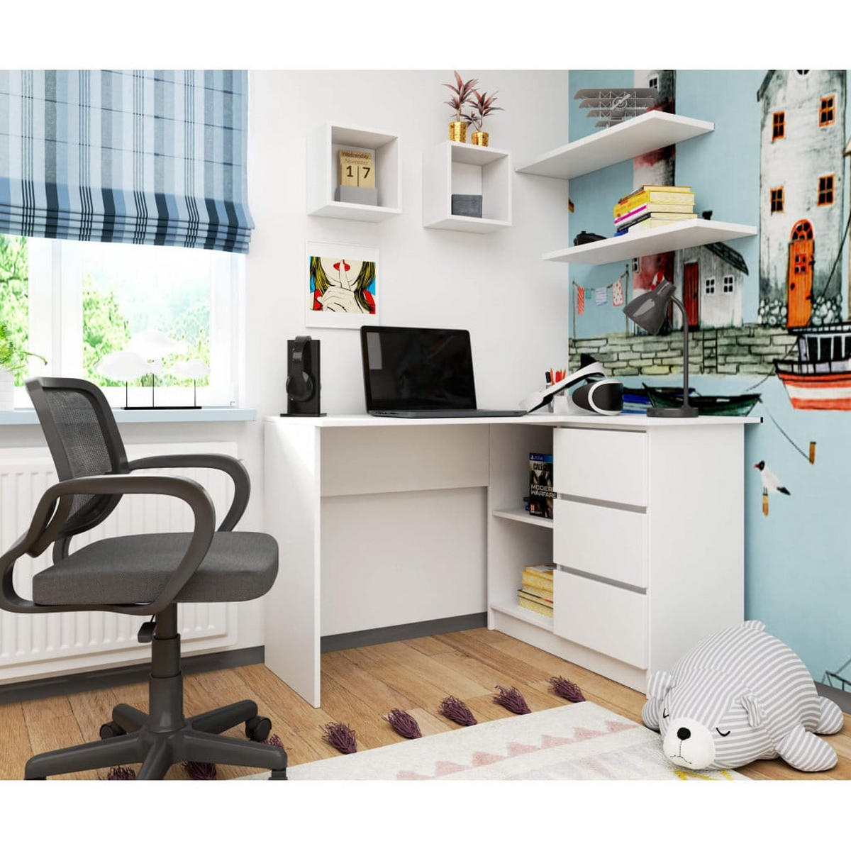 SCHREIBTISCH Weiß 77/124/85 - Weiß, Holzwerkstoff (85/124/77cm) - RAUMHIRSCH FURNITURE