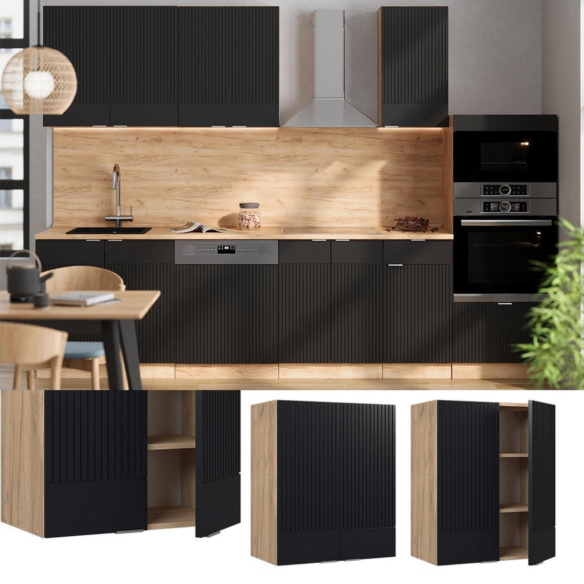 DULAP DE PERETE Fame-Line dungi negre 60 cm - stejar miere/negru, compozit lemnos (60/72/34.1cm) - Vicco