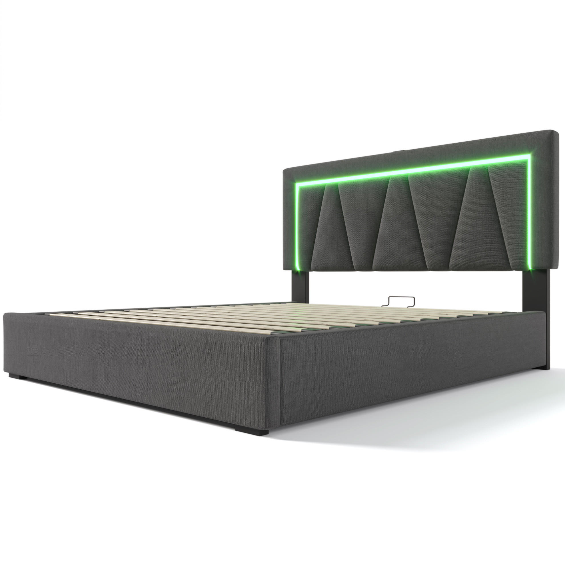 POLSTERBETT 140/200 cm mit LED-Beleuchtung, USB- und Type-C-Anschluss, Bettkasten und Matratze, Grau - Grau, Textil (140/200cm) - Redom
