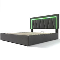 POLSTERBETT 140/200 cm mit LED-Beleuchtung, USB- und Type-C-Anschluss, Bettkasten und Matratze, Grau - Grau, Textil (140/200cm) - Redom