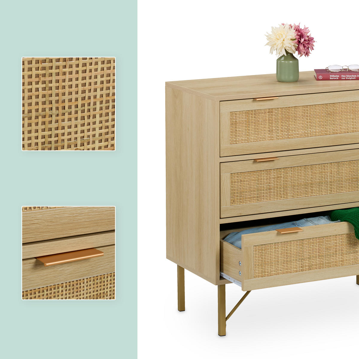 KOMMODE - Hellbraun, Holzwerkstoff/Kunststoff (80/80/42cm) - Relaxdays