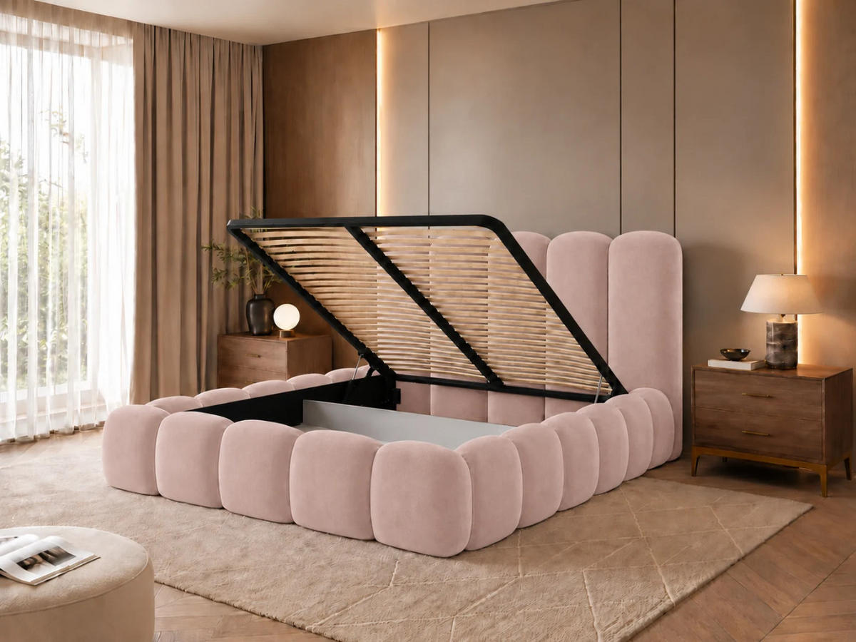 POLSTERBETT TEDDY 200x200 cm in Rosa mit Metalllattenrost, Bettkasten, gepolstertes Kopfteil Velvet-Stoff - Pink, Holz/Textil (200/200cm) - EMLAR Home