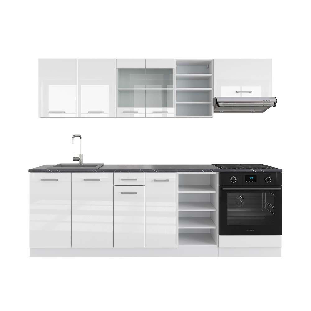 KÜCHENZEILE R-Line Weiß Hochglanz/Weiß 240 cm, AP Anthrazit - Weiß Hochglanz/Weiß, Holzwerkstoff (240/81.6/60cm) - Vicco