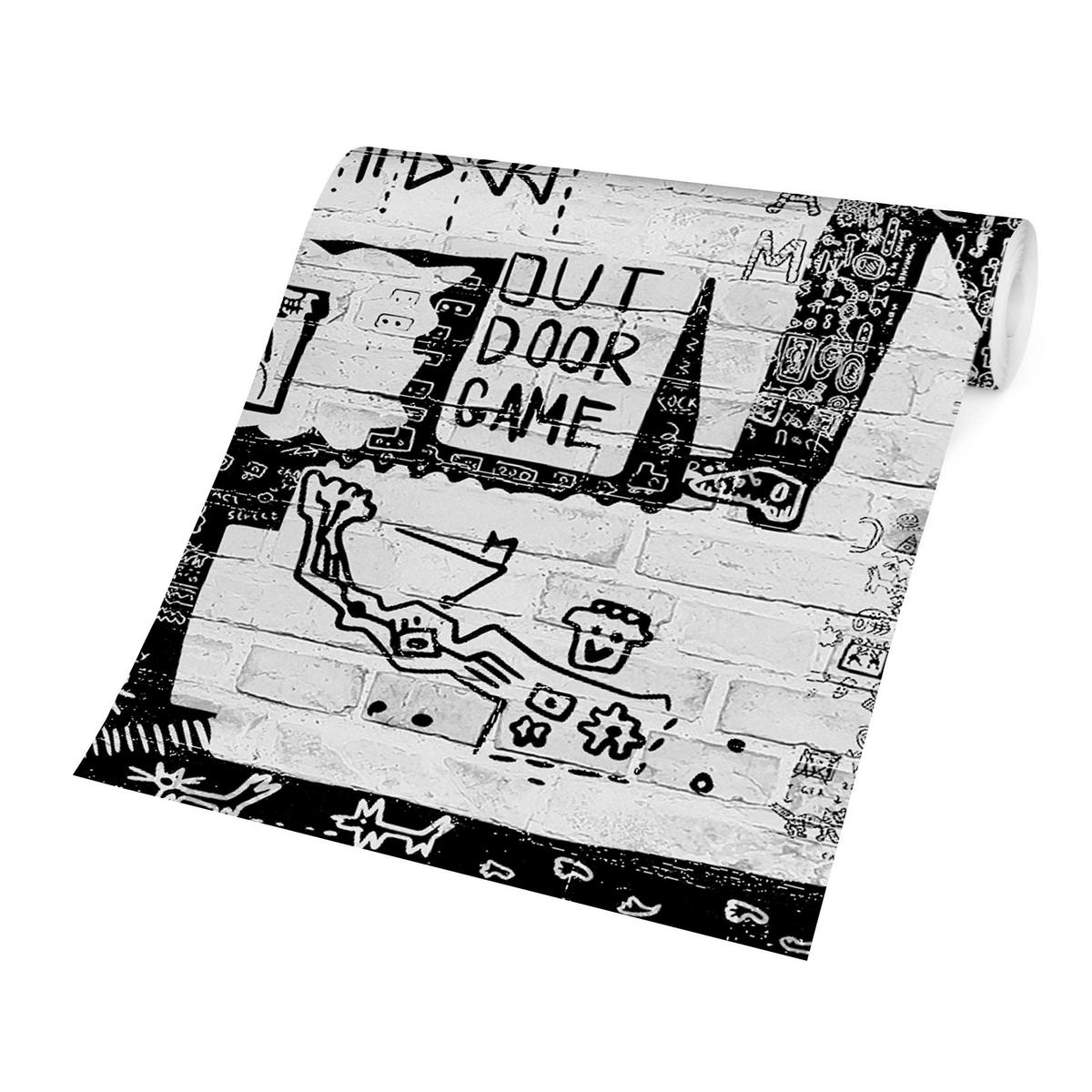 FOTOTAPETE Abstract Graffiti Art Schwarz Weiß 384/255 cm - Schwarz, Papier (384/255cm) - Bilderwelten