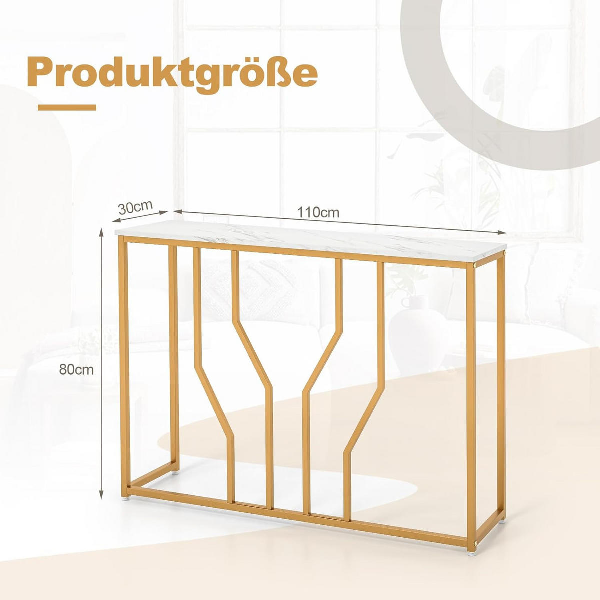 EINGANGSTISCH 80cm Gold - Goldfarben, Holz (110/30/80cm) - COSTWAY
