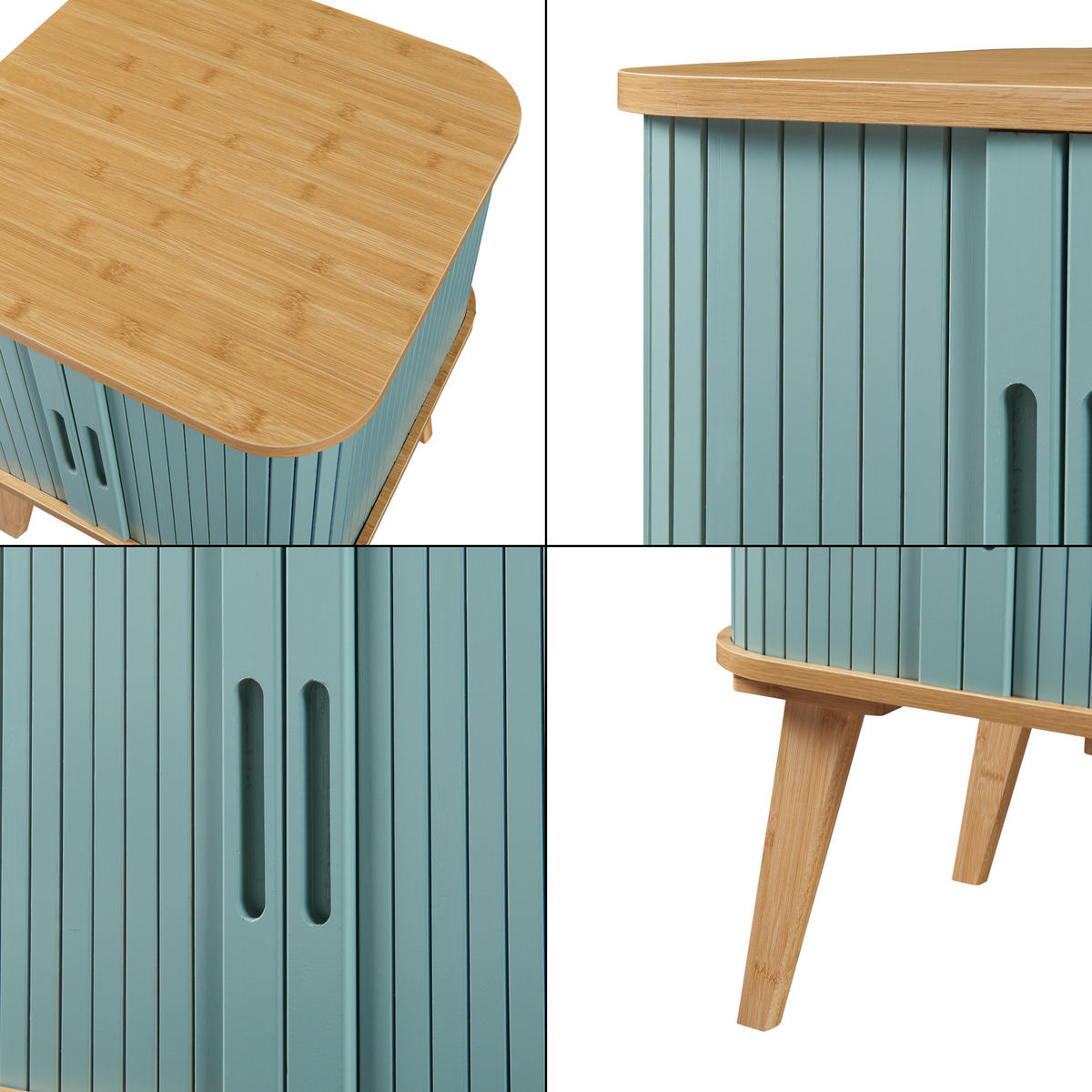 BEISTELLTISCH Tysvær - Blau/Naturfarben, Holz/Bambusholz (45/45/58.5cm) - [en.casa]