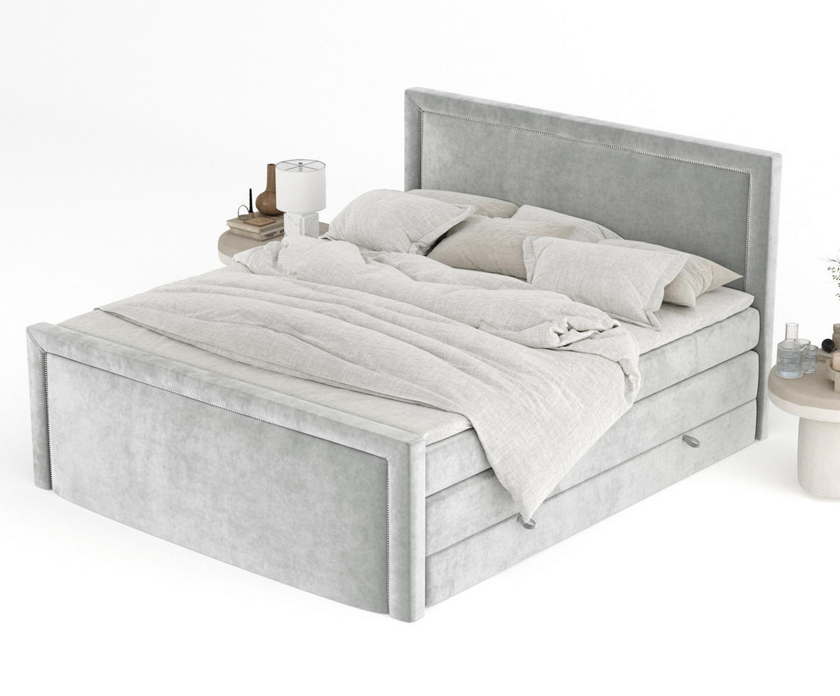 BOXSPRINGBETT Lavenda Hellgrau 140/200 cm - Hellgrau/Schwarz, Holz/Holzwerkstoff (140/200cm) - Maison de Reve