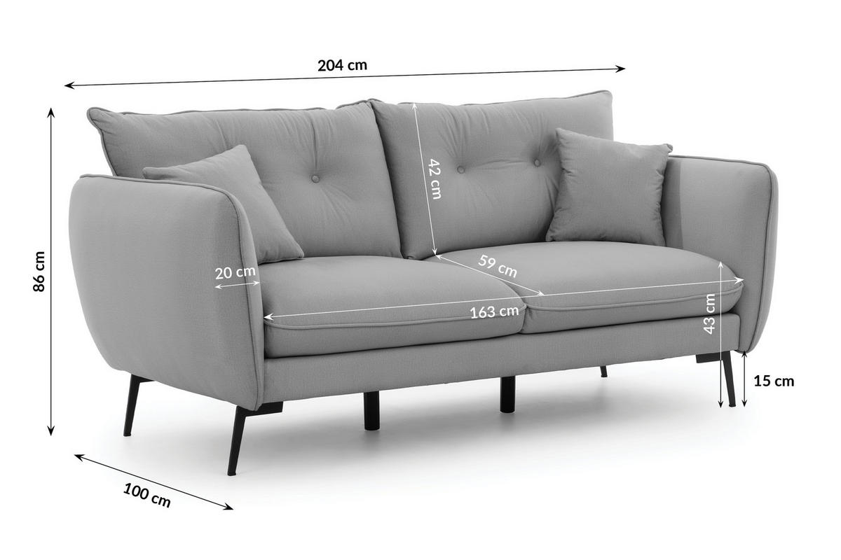 SITZGARNITUR 3+2+1 Nordloft Hellgrau Samt - Hellgrau/Schwarz, Holz/Textil (204/86/100cm) - S-Style Möbel